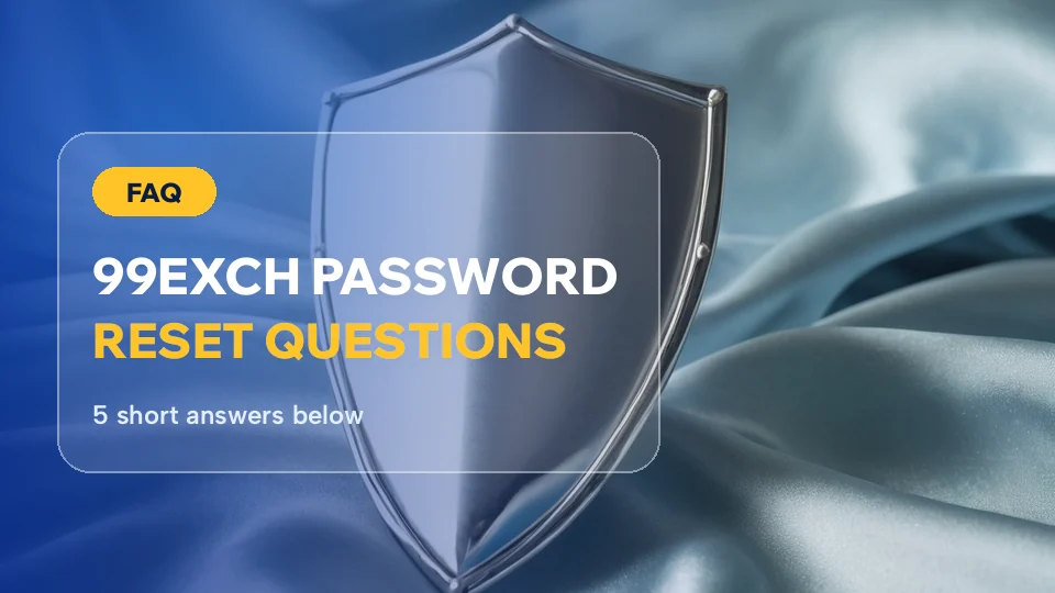 Silver shield on blue silk behind the 99Exch password reset questions card