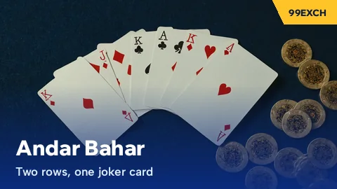 Fanned playing cards and gold coins on the 99Exch Andar Bahar tile